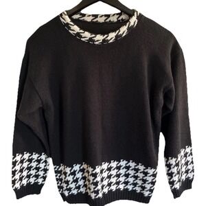 Vintage Black And White Houndstooth Sweater Womens 90s 100% Acrylic M Paper Tag